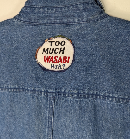 Denim Dress L Embellished Sushi Patches Upcycled - Picture 3 of 10